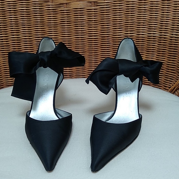 Anne Klein Shoes - Anne Klein Black Satin 3 Inch Heels 9 N